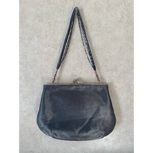 Hillard and Hanson Women's Dark Gray Satin Beaded Strap Metal Clasp Clutch Purse